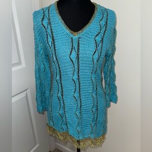 Alberto Makal blue and gold loose knit sweater
